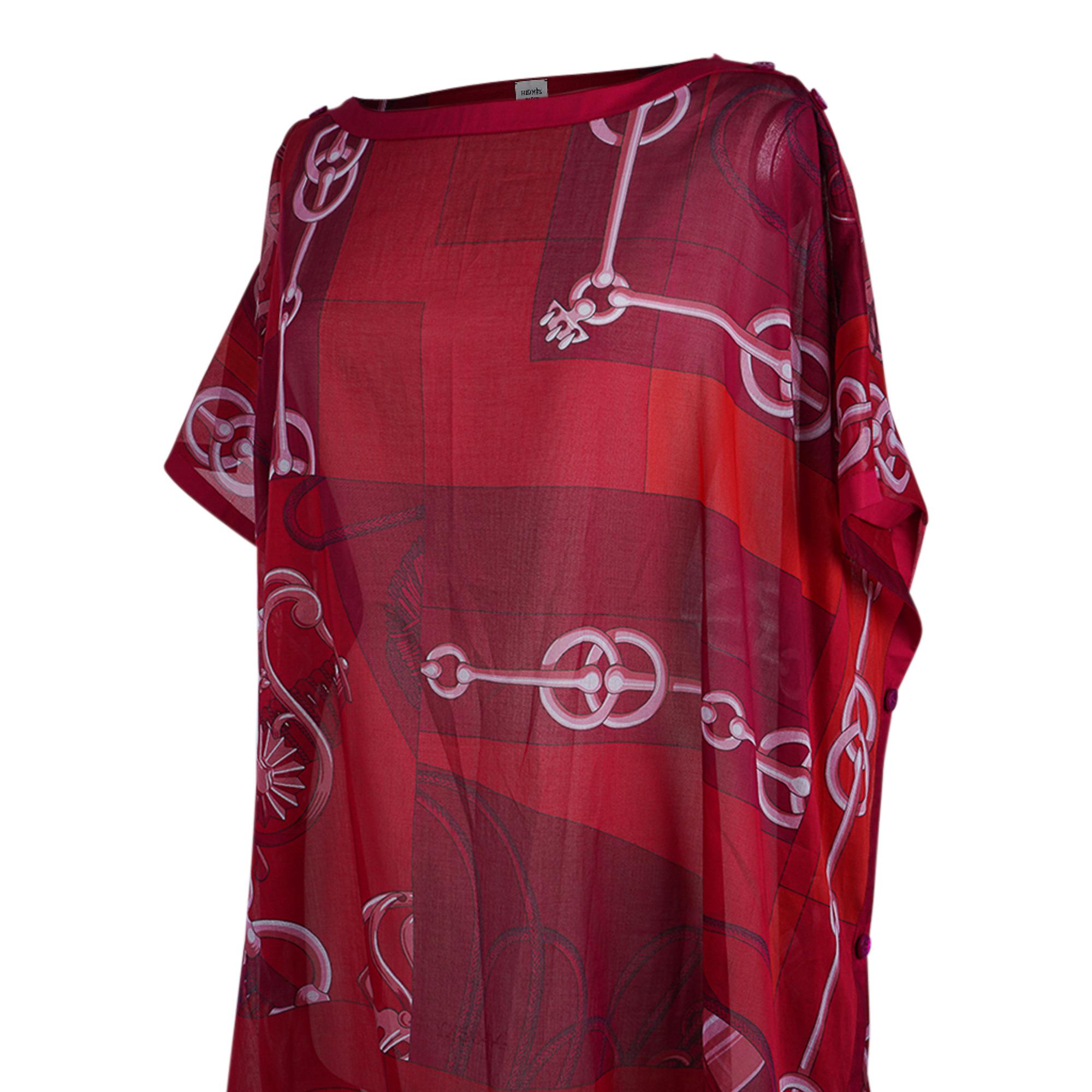 Women's Hermes Cliquetis Printed Beach Tunic Cherry Pink One Size For Sale