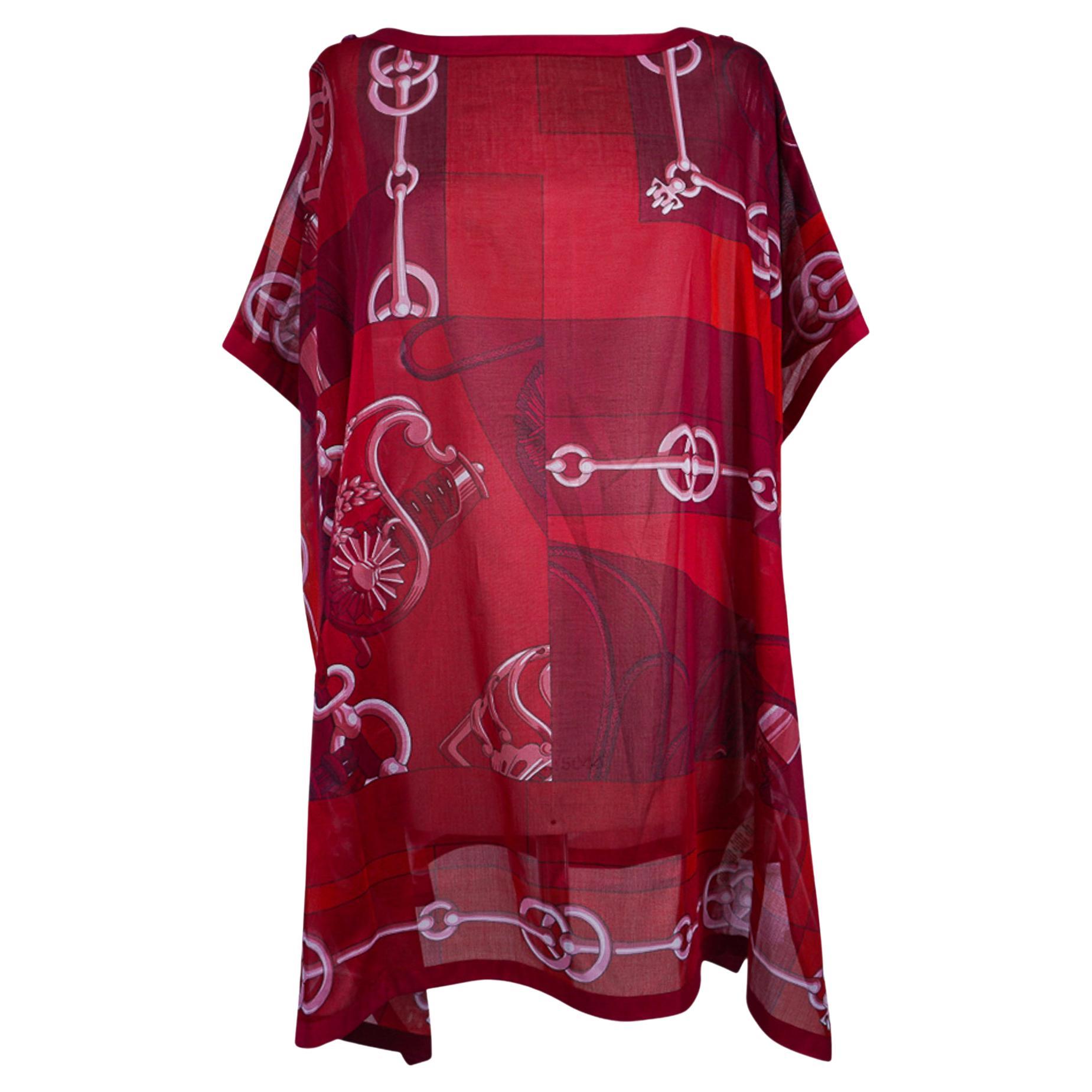 Hermes Cliquetis Printed Beach Tunic Cherry Pink One Size For Sale