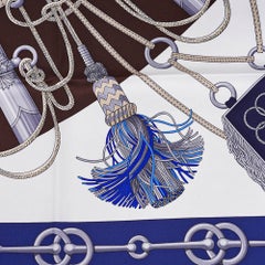 Hermes Foulard Cliquetis 90 Blanc Marine Ebene Silk Twill