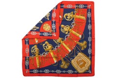 Hermes Cliquetis Silk Red Blue Scarf