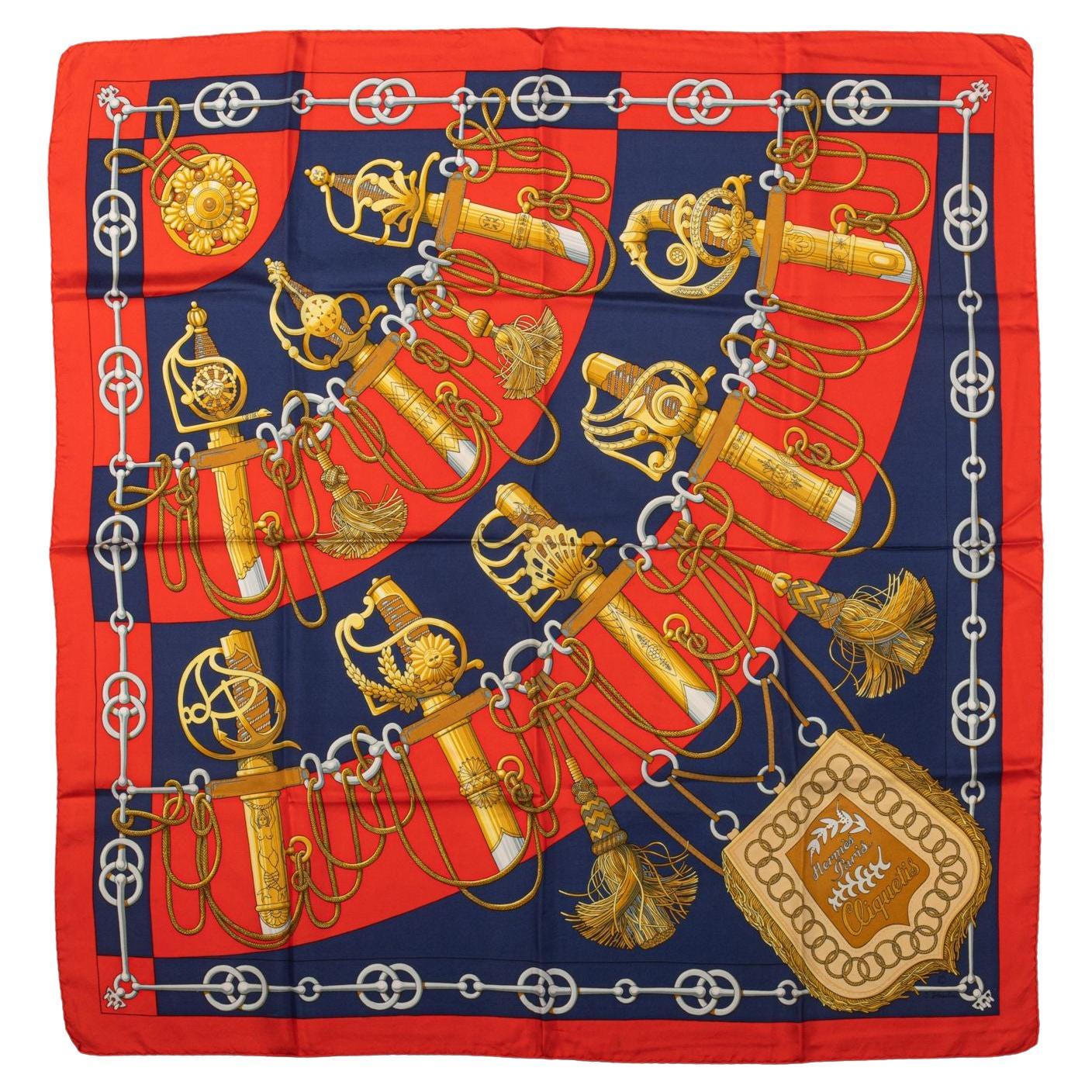 Hermes Cliquetis Silk Red Blue Scarf For Sale