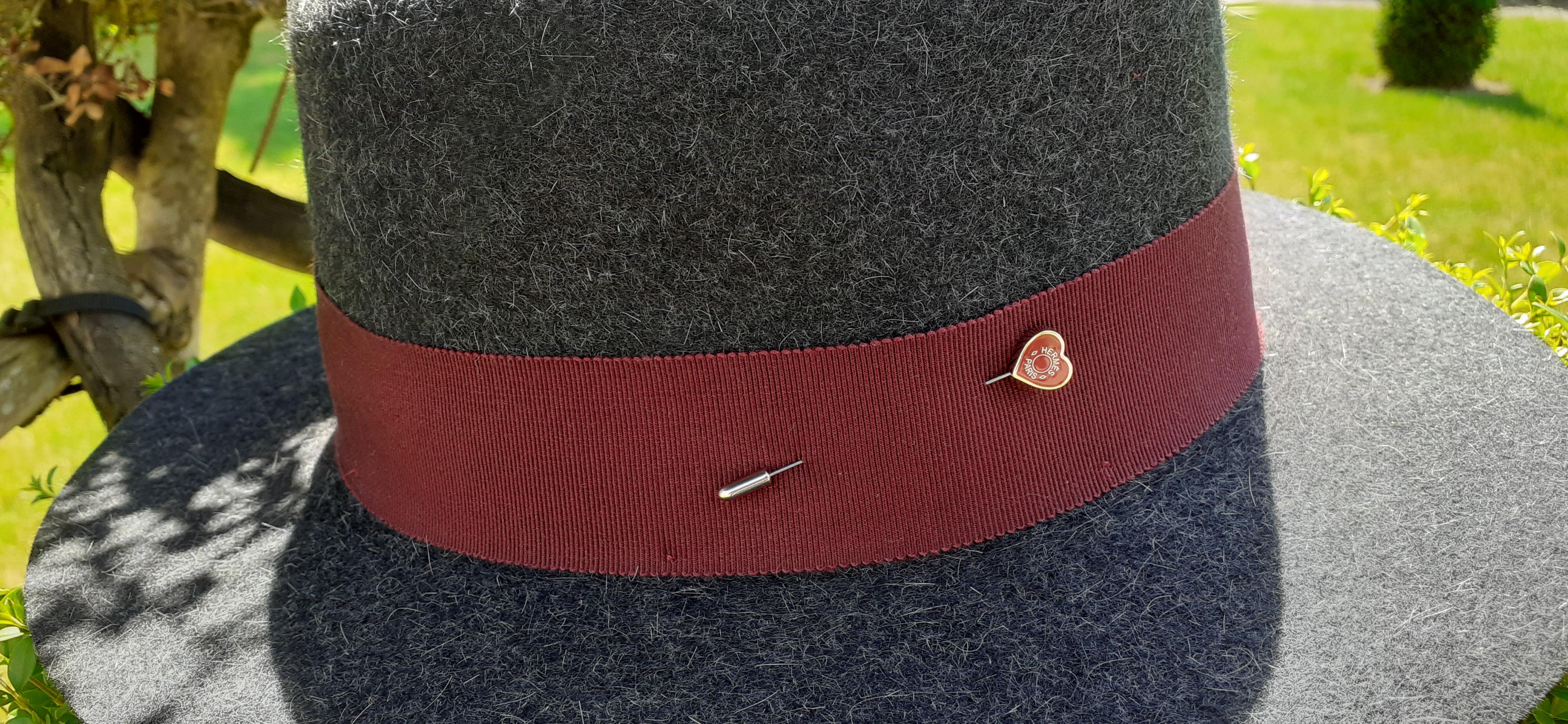 Hermès Clou de Coeur Hat Pin Brooch Burgundy Silver-Tone 6