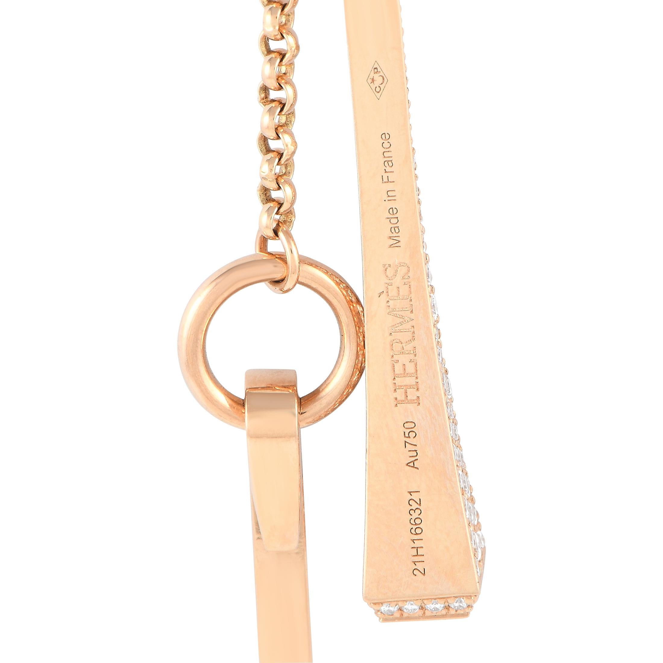 Hermes Clou de Forge 18K Rose Gold 2,10ct Diamant Lariat Halskette (Rundschliff)