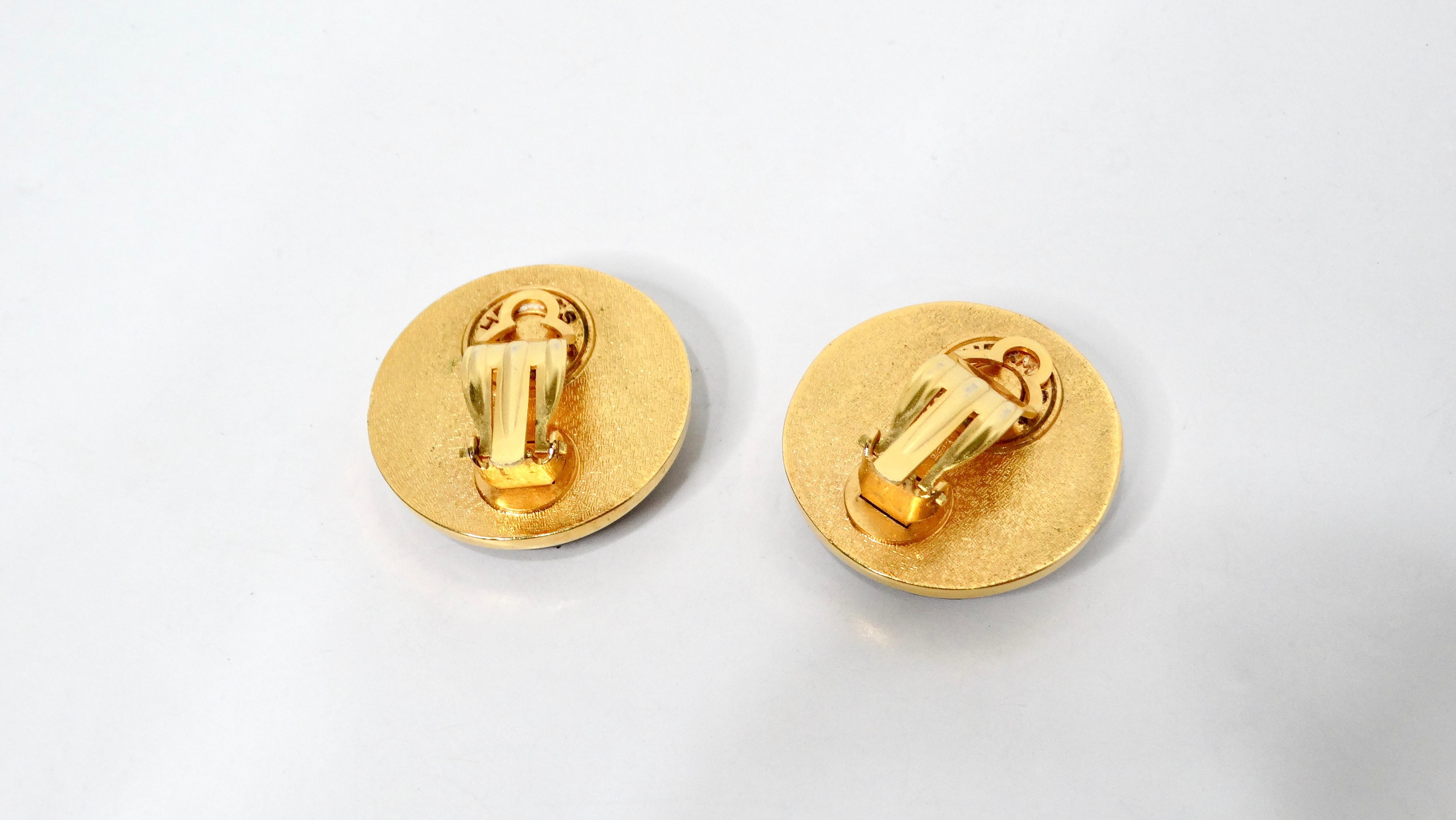 Women's Hermes Clou de Selle Black Leather & Gold Tone Clip-On Earrings For Sale