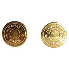 Hermes Clou de Selle Earrings. Genuine Vintage Hermes Round golden Clip on