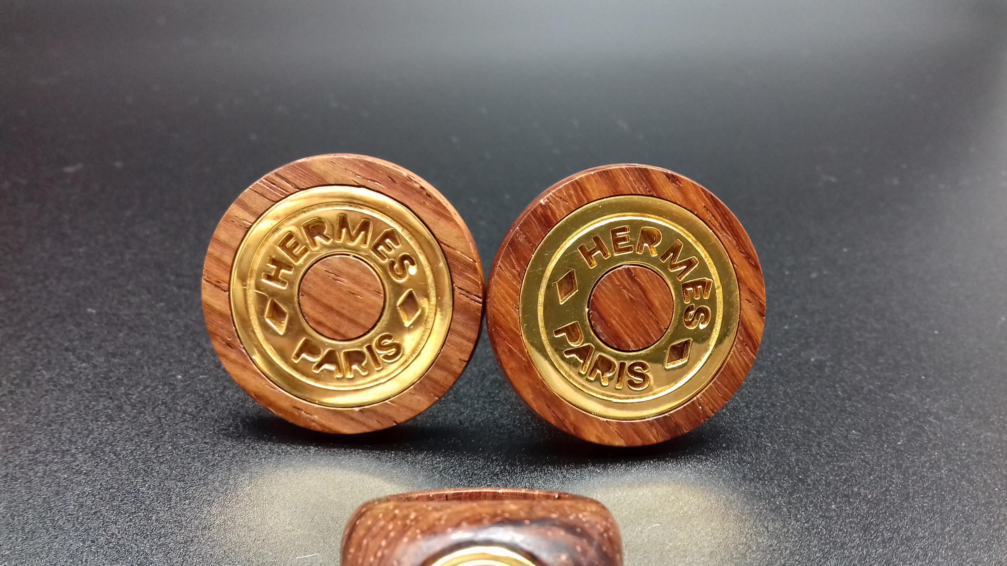 Hermès Clou de Selle Wood Golden Hdw Set di orecchini abbinati Anello in vendita 1