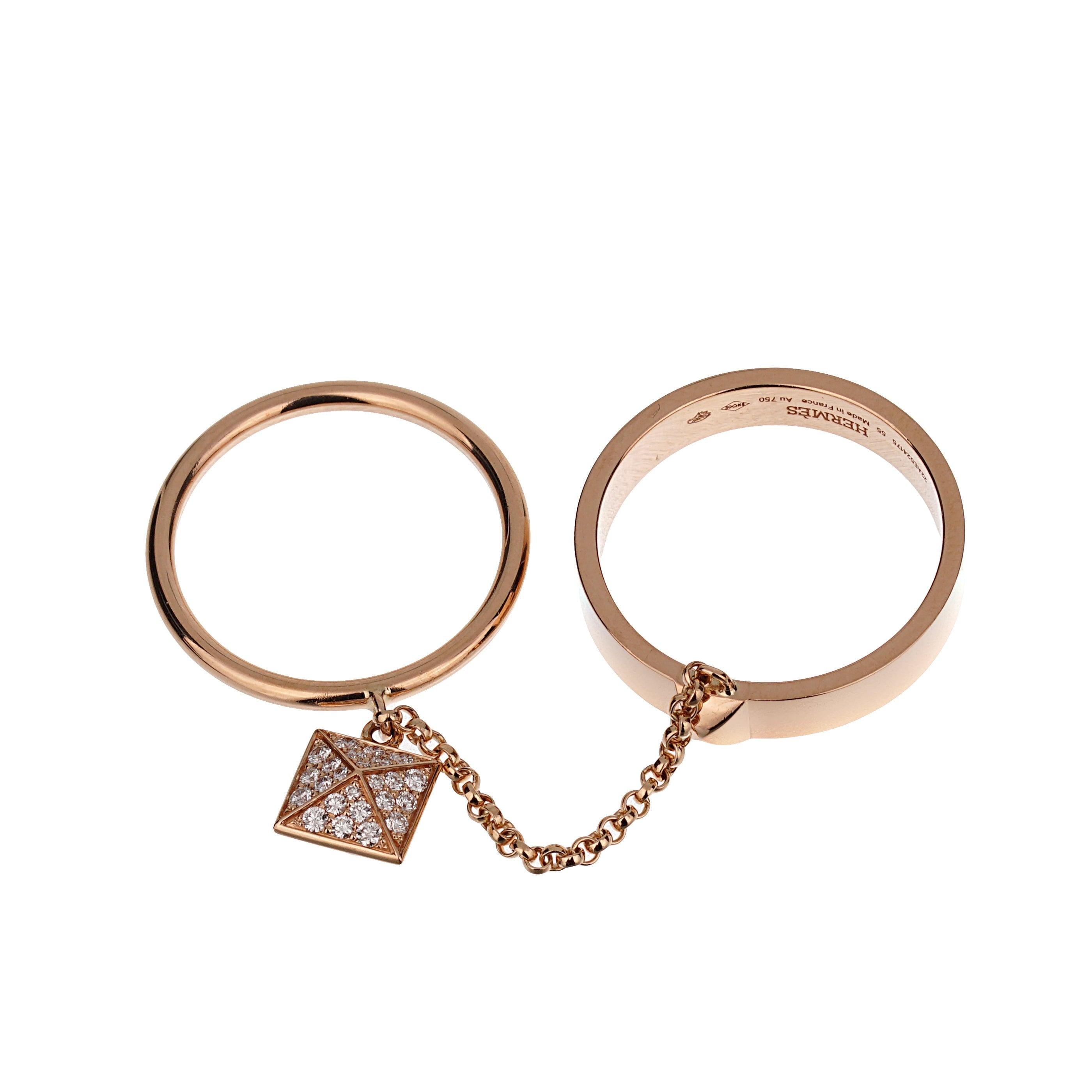 Hermes Clou d'H Bague en or rose 18k à double diamant Excellent état - En vente à Feasterville, PA