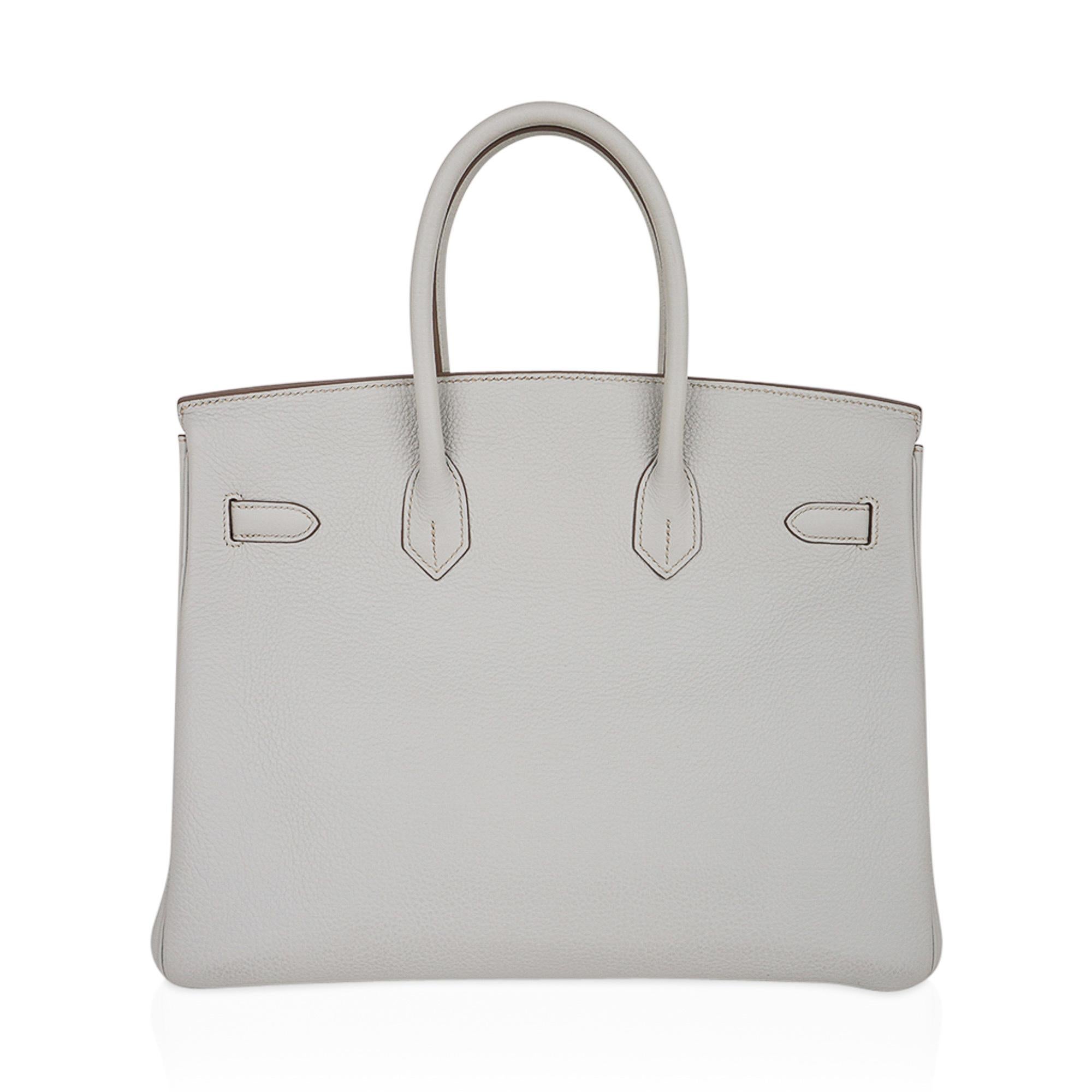 Hermès Club Birkin 35 Tasche Gris Perle / Blanc/ Mykonos Eidechse Clemence Palladium im Angebot 1