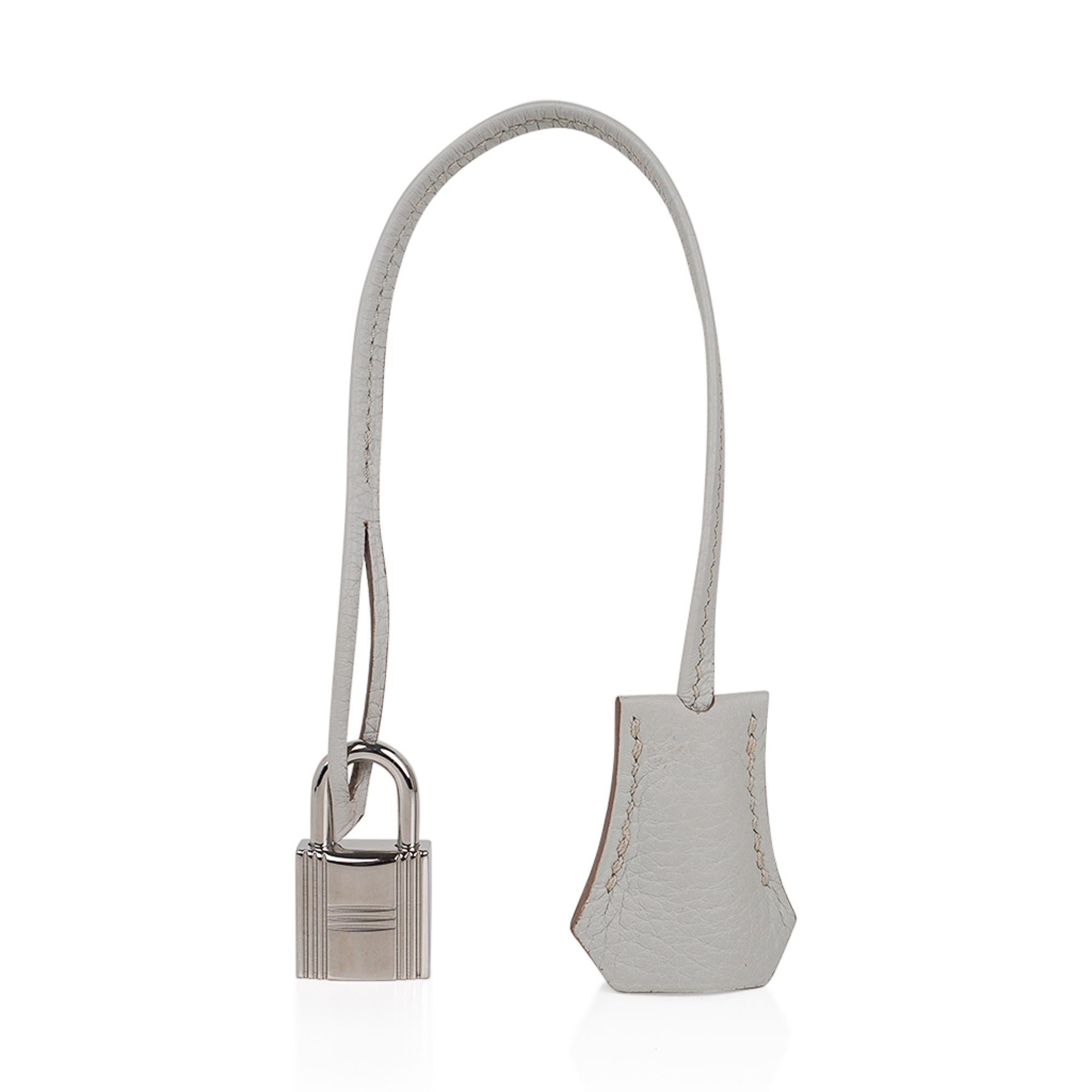 Hermes Club Birkin 35 Bag Gris Perle Blanc and Mykonos Lizard Clemence Palladium For Sale 2