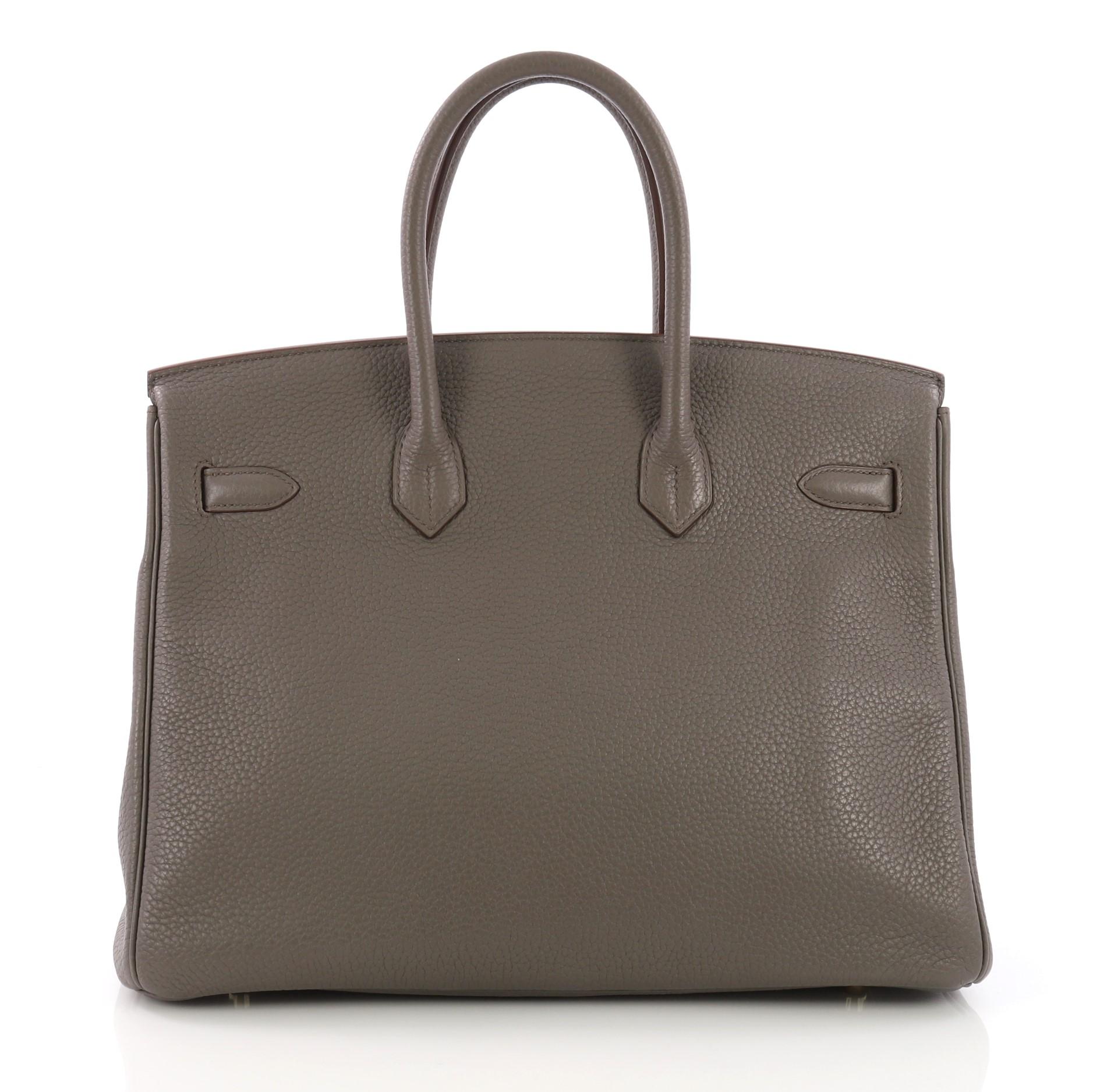 Gray Hermes Club Birkin Handbag Etain Clemence and Lizard with Gold Hardware 35