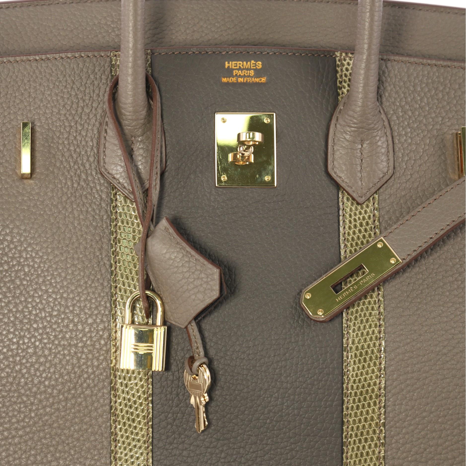 Hermes Club Birkin Handbag Etain Clemence and Lizard with Gold Hardware 35 1