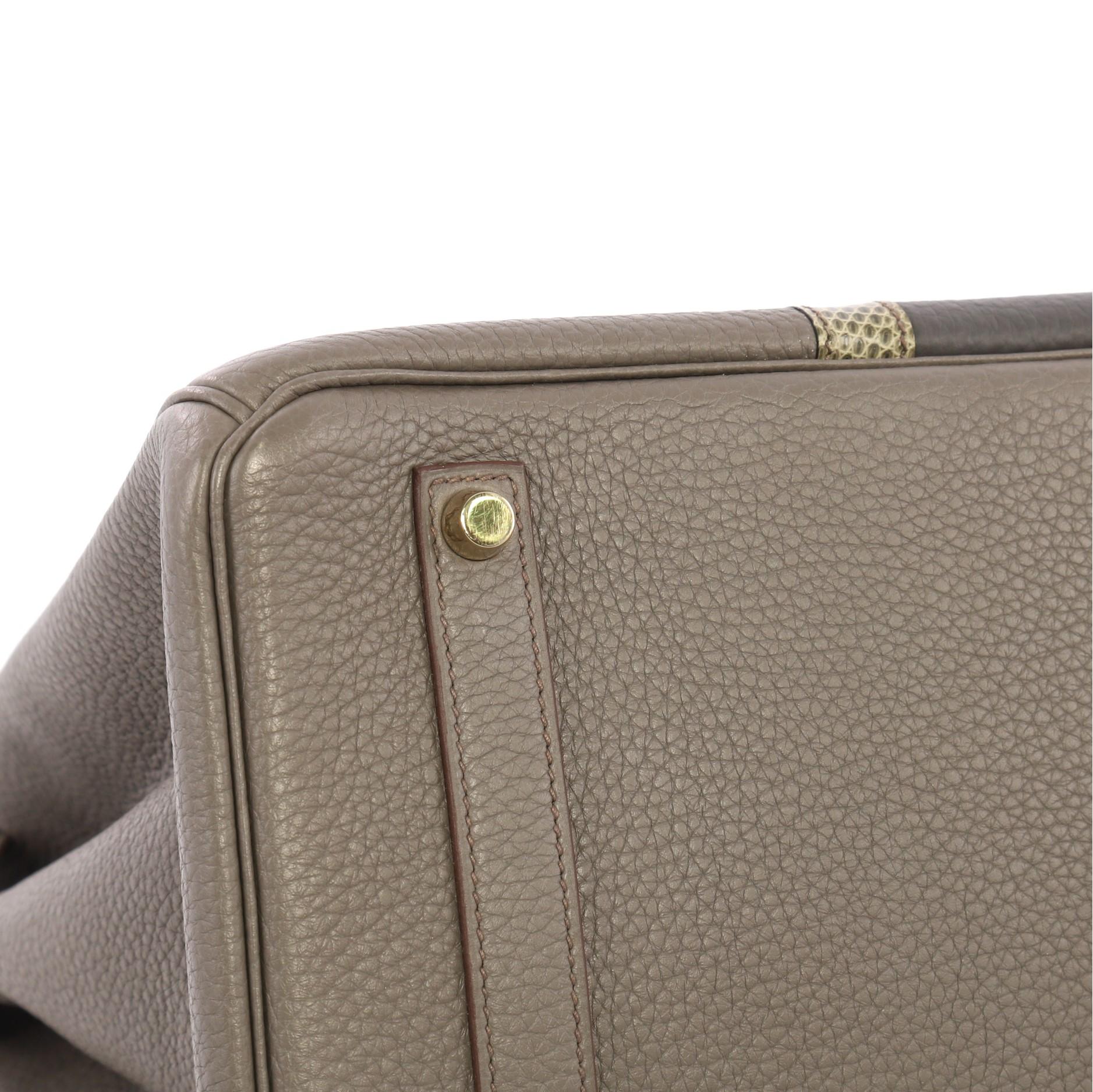Hermes Club Birkin Handbag Etain Clemence and Lizard with Gold Hardware 35 2
