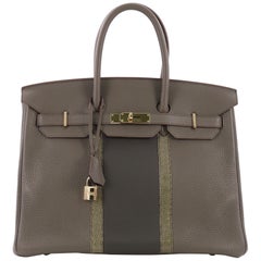 Hermes Club Birkin Handbag Etain Clemence and Lizard with Gold Hardware 35