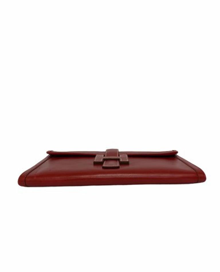 Hermes Clutch Jige 29cm Clutch Bag in Red Leather with White Stitching In Good Condition In Torre Del Greco, IT