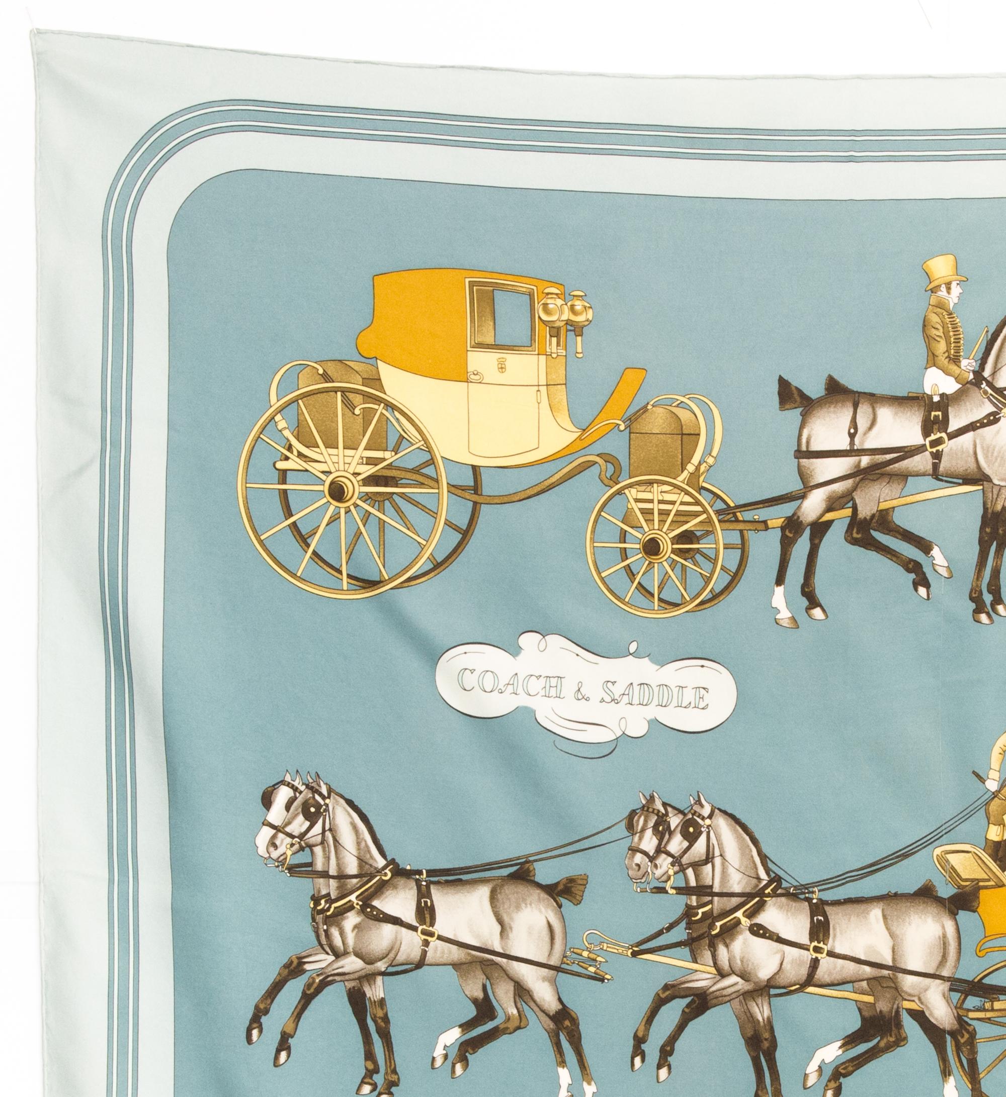 Pañuelo de seda Hermes Coach y Saddle by Philippe Ledoux Gris en venta