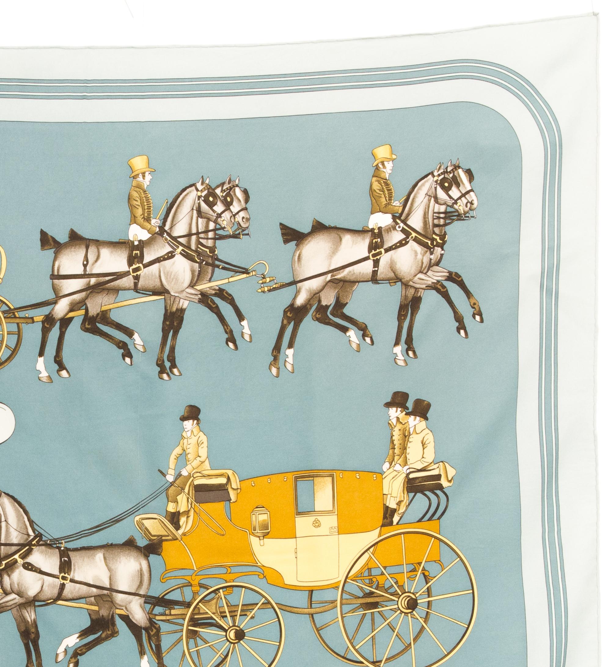 Pañuelo de seda Hermes Coach y Saddle by Philippe Ledoux en Bueno estado para la venta en Paris, FR