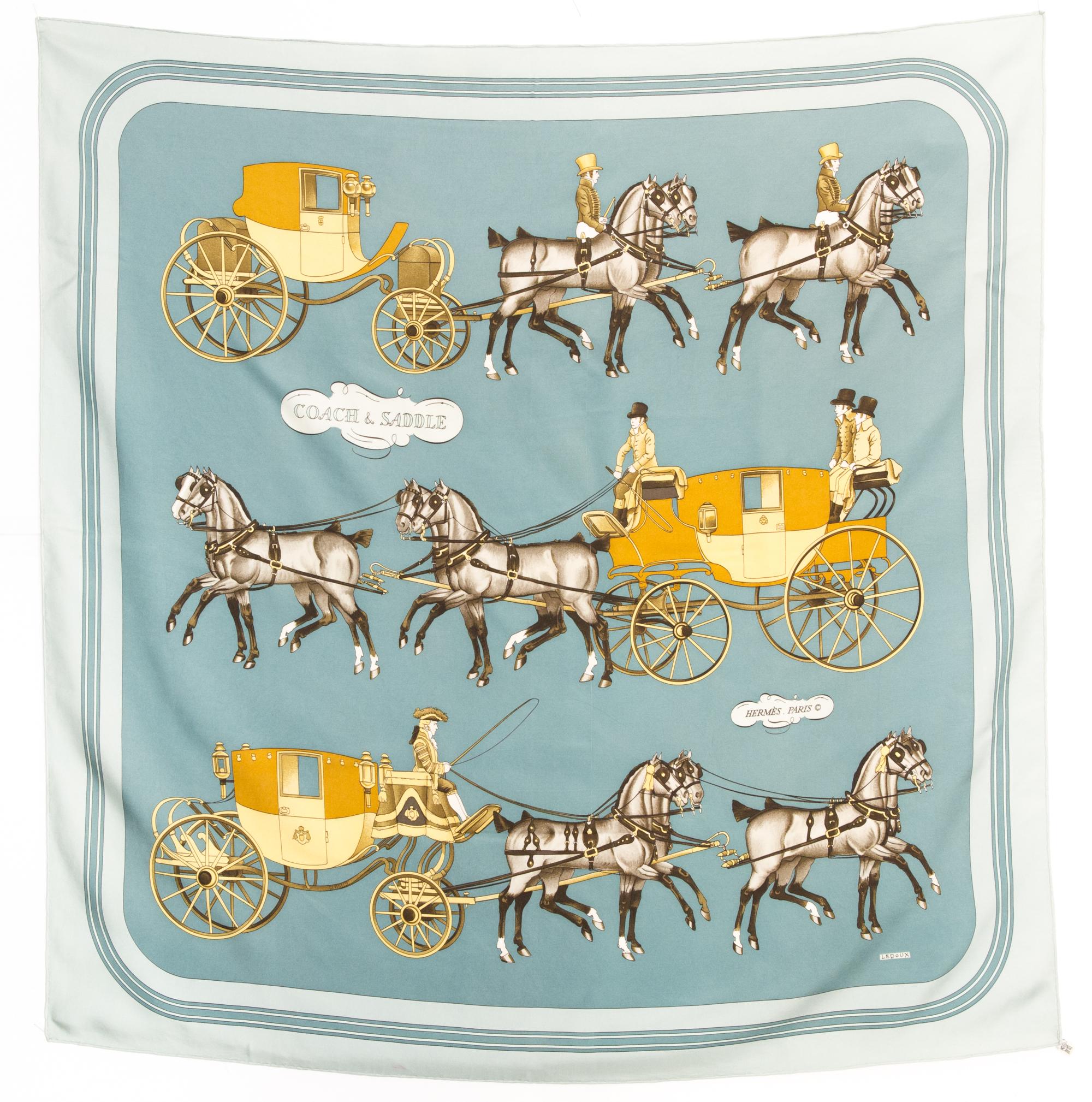 Pañuelo de seda Hermes Coach y Saddle by Philippe Ledoux en venta 2