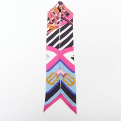 HERMES Coaching  Twilly hot pink blue gold buckles handbag skinny scarf