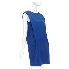 HERMES cobalt blue cotton blend pleated boxy shift dress FR34 XS