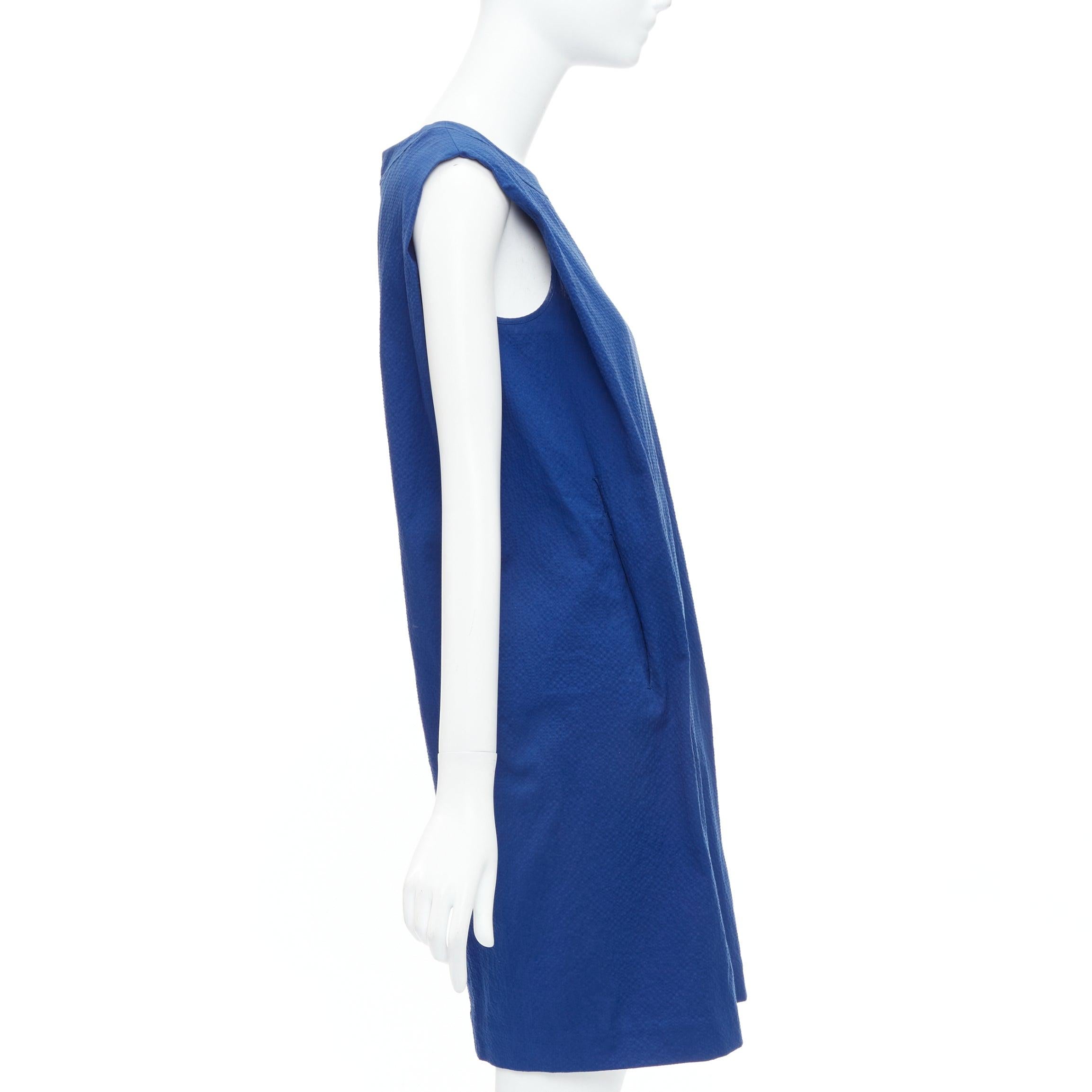 Blue HERMES cobalt blue cotton blend pleated boxy shift dress FR34 XS For Sale