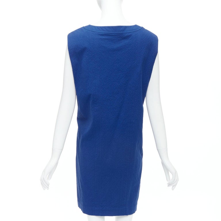 HERMES cobalt blue cotton blend pleated boxy shift dress FR34 XS HERMES cobalt blue cotton blend pleated boxy shift dress FR34 XS