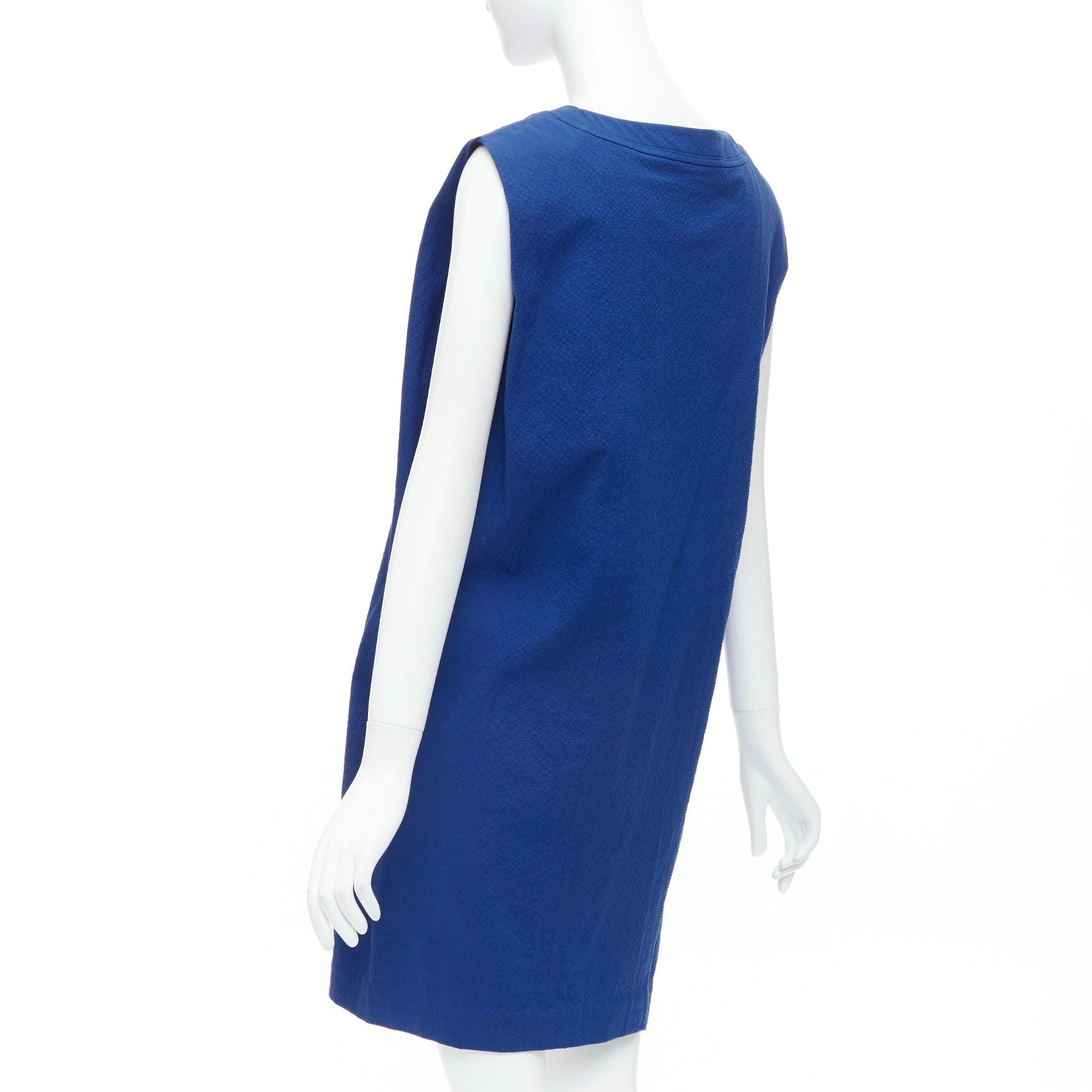 Women's HERMES cobalt blue cotton blend pleated boxy shift dress FR34 XS For Sale