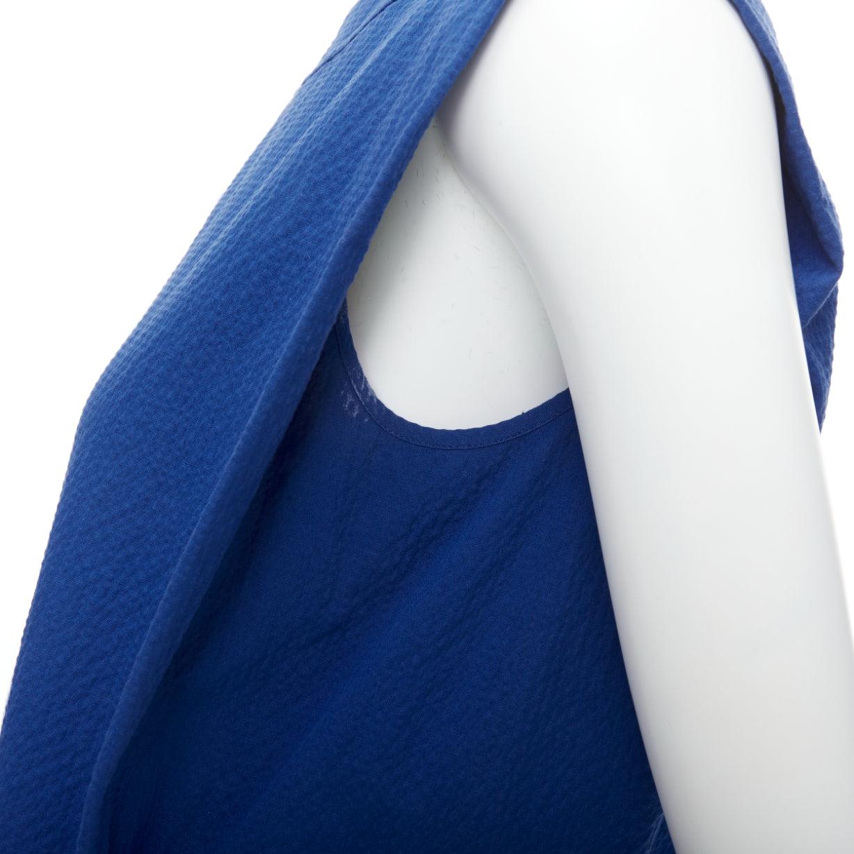 HERMES cobalt blue cotton blend pleated boxy shift dress FR34 XS For Sale 1