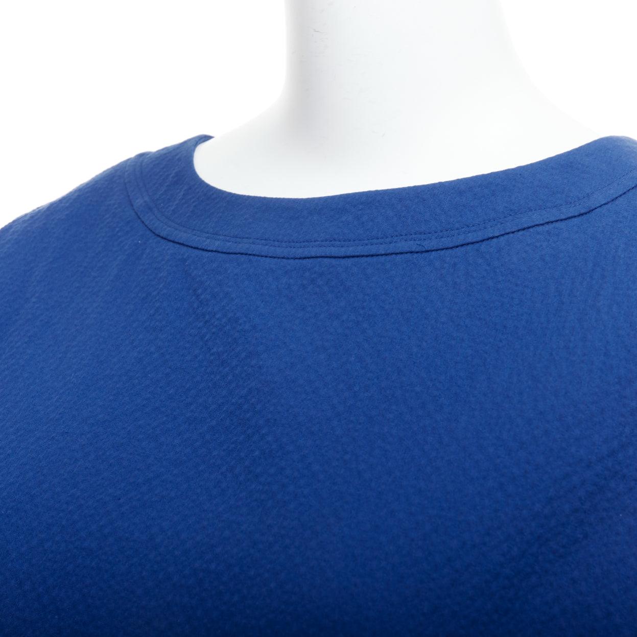 HERMES cobalt blue cotton blend pleated boxy shift dress FR34 XS For Sale 2