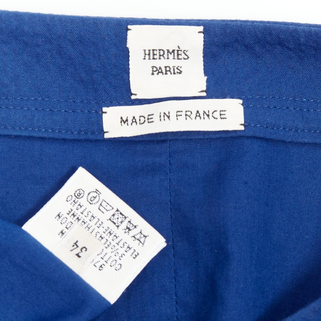 HERMES cobalt blue cotton blend pleated boxy shift dress FR34 XS For Sale 3