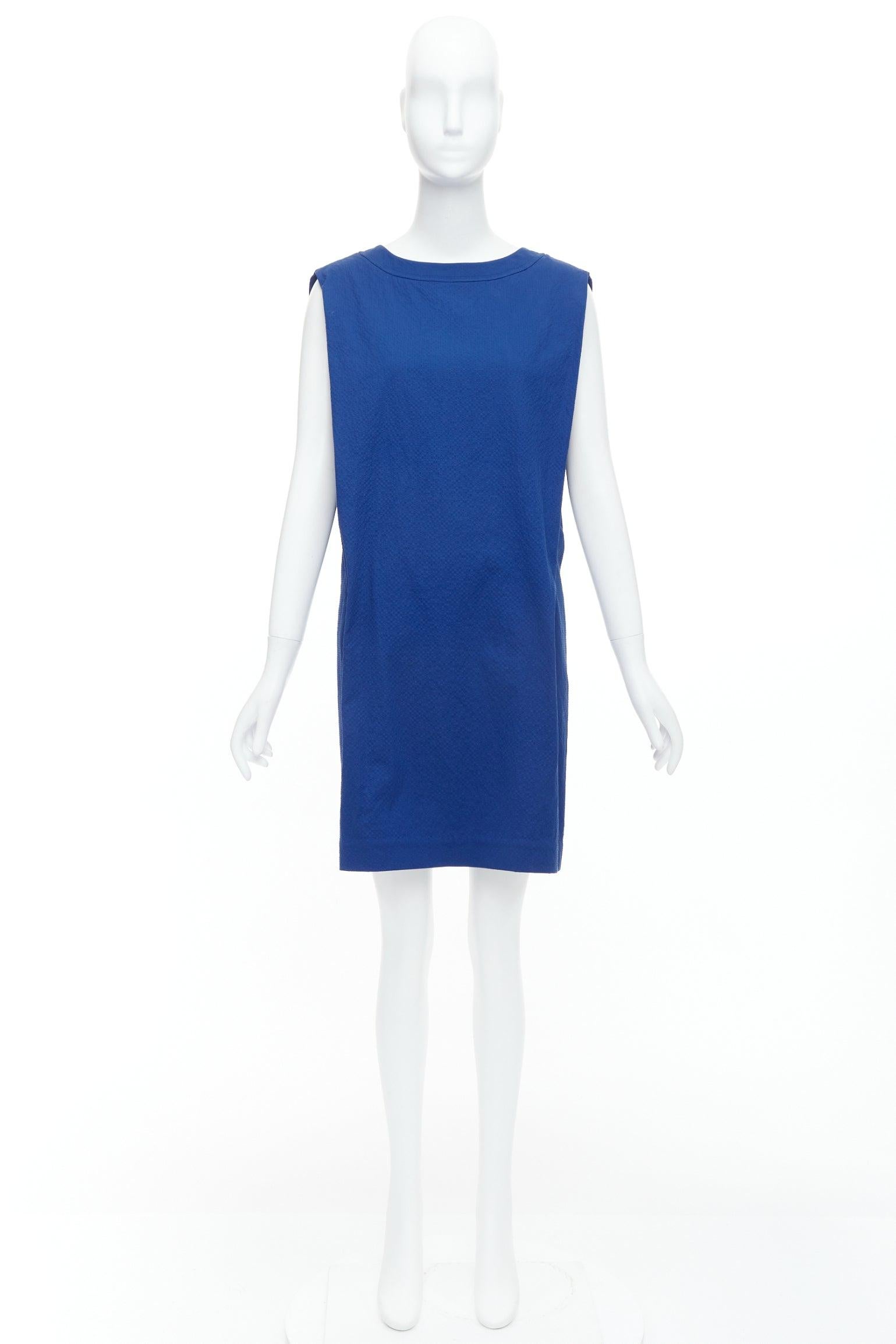 HERMES cobalt blue cotton blend pleated boxy shift dress FR34 XS For Sale 4