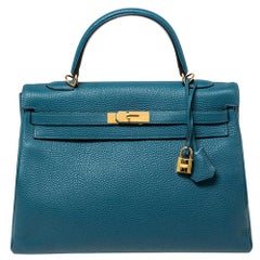 Hermes Cobalt Togo Leather Gold Hardware Kelly Retourne 35 Bag