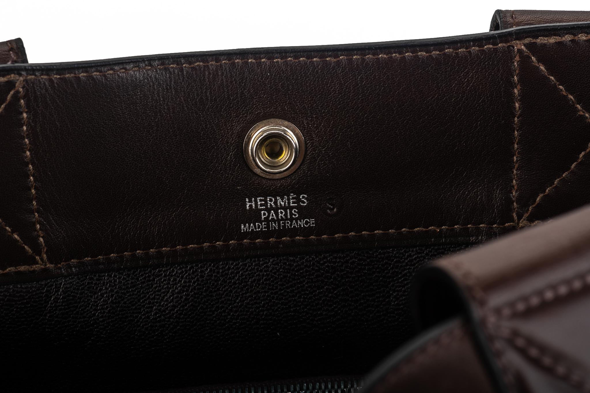 Hermes Cocoa Brown Leather Handbag For Sale 4