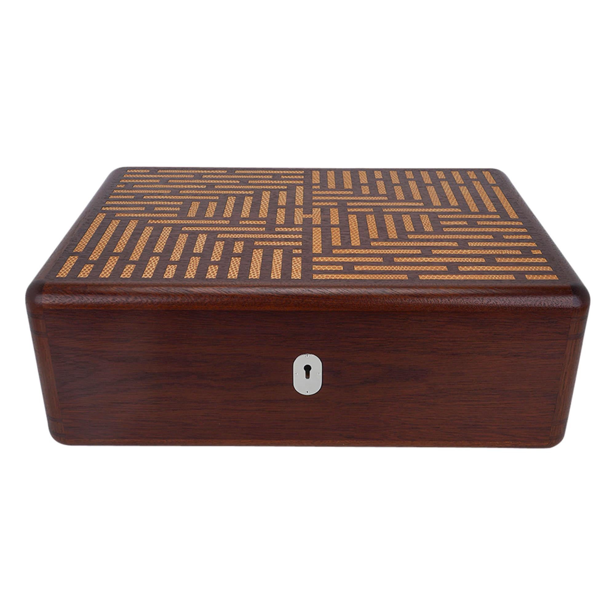 Hermes Coffret a Cigares Humidor Limited Edition Sycamore Wood Sesame Lizard For Sale 7