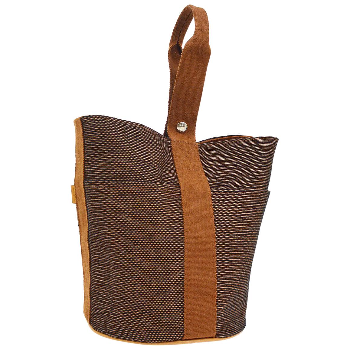 Hermes Cognac Brown Canvas Small Mini Top Handle Satchel Evening Bag