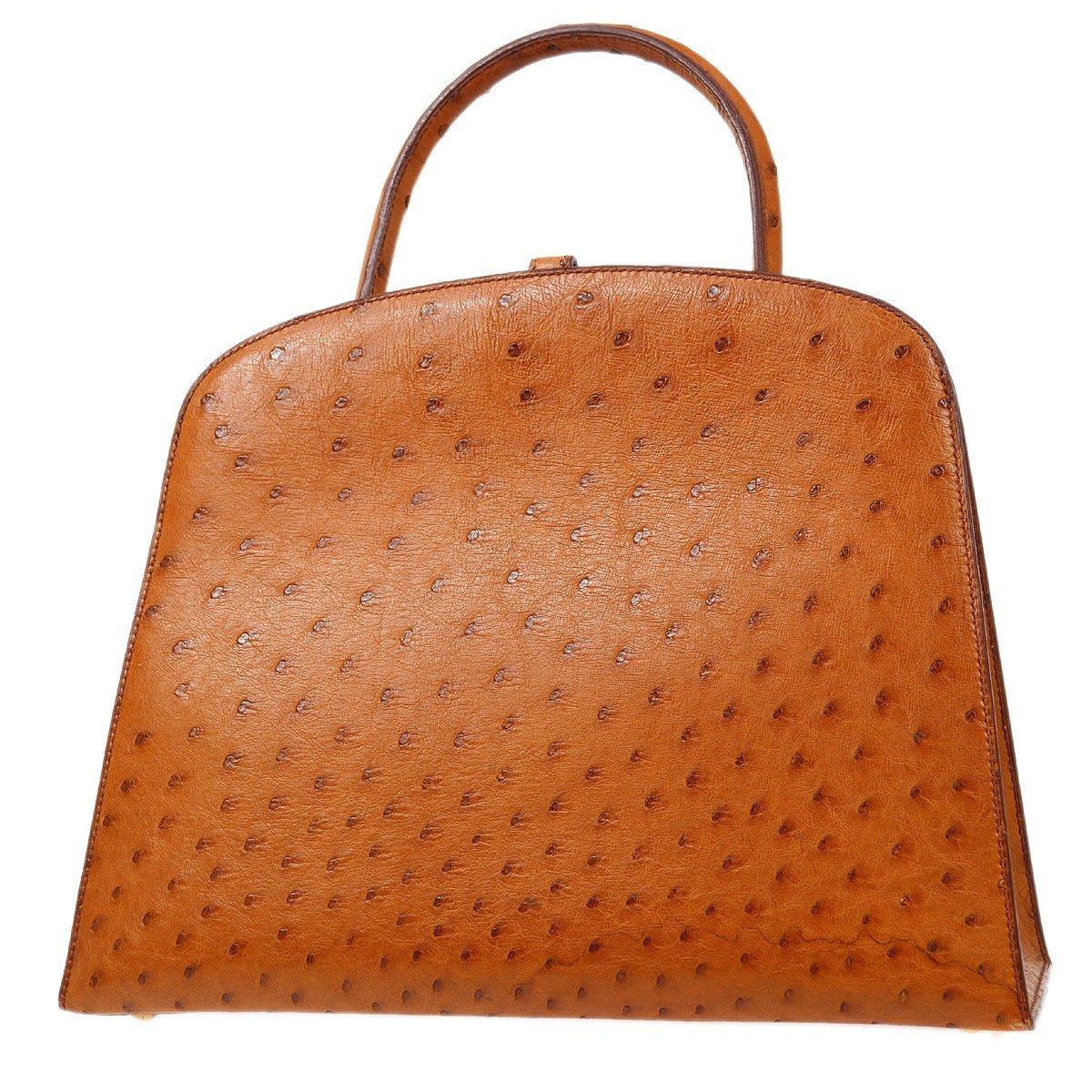 HERMES Cognac Brown Dalvy Struzzo Esotico Oro Top Handle Satchel Tote Bag In condizioni buone in vendita a Chicago, IL