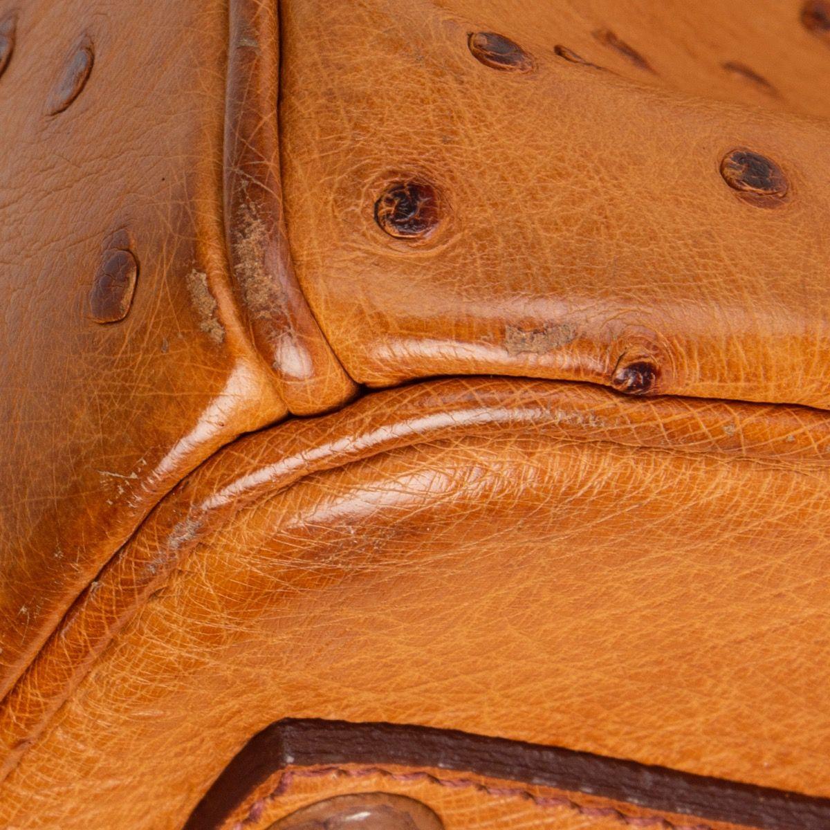 HERMES Cognac brown OSTRICH leather BIRKIN 35 Bag 5