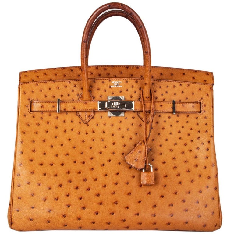HERMES Cognac brown OSTRICH leather BIRKIN 35 Bag For Sale at 1stDibs ...