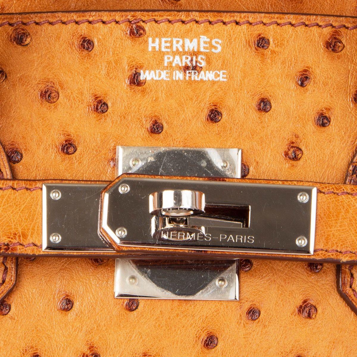 HERMES Cognac brown OSTRICH leather BIRKIN 35 Bag 1