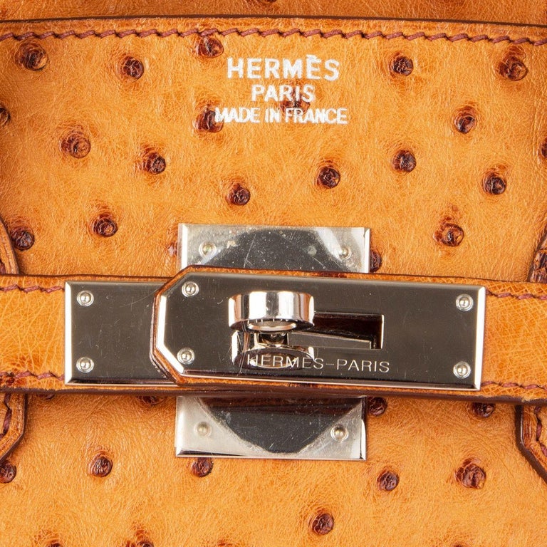 HERMES Cognac brown OSTRICH leather BIRKIN 35 Bag at 1stDibs