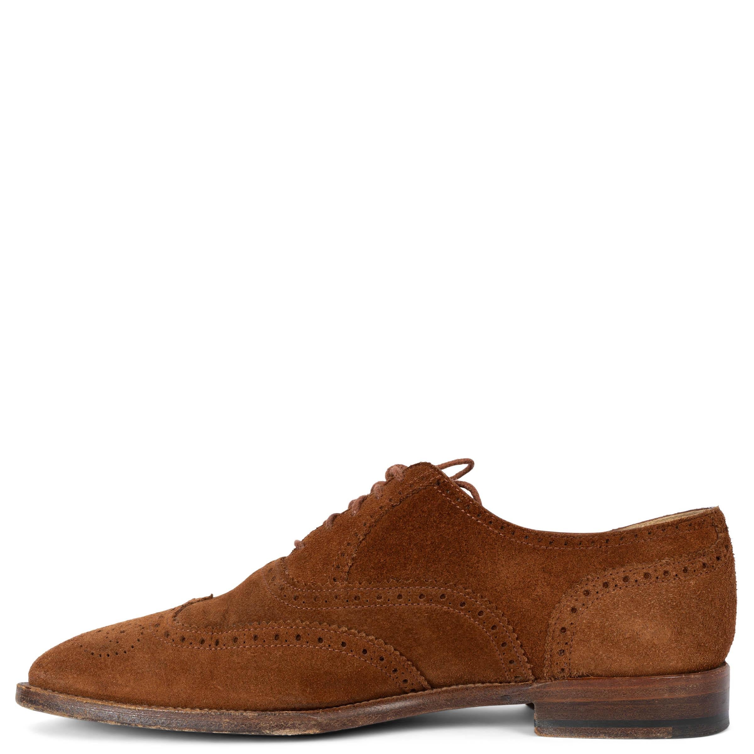 Marrone HERMES marrone cognac in pelle scamosciata BROGUE OXFORD Dress Shoes 37.5 in vendita