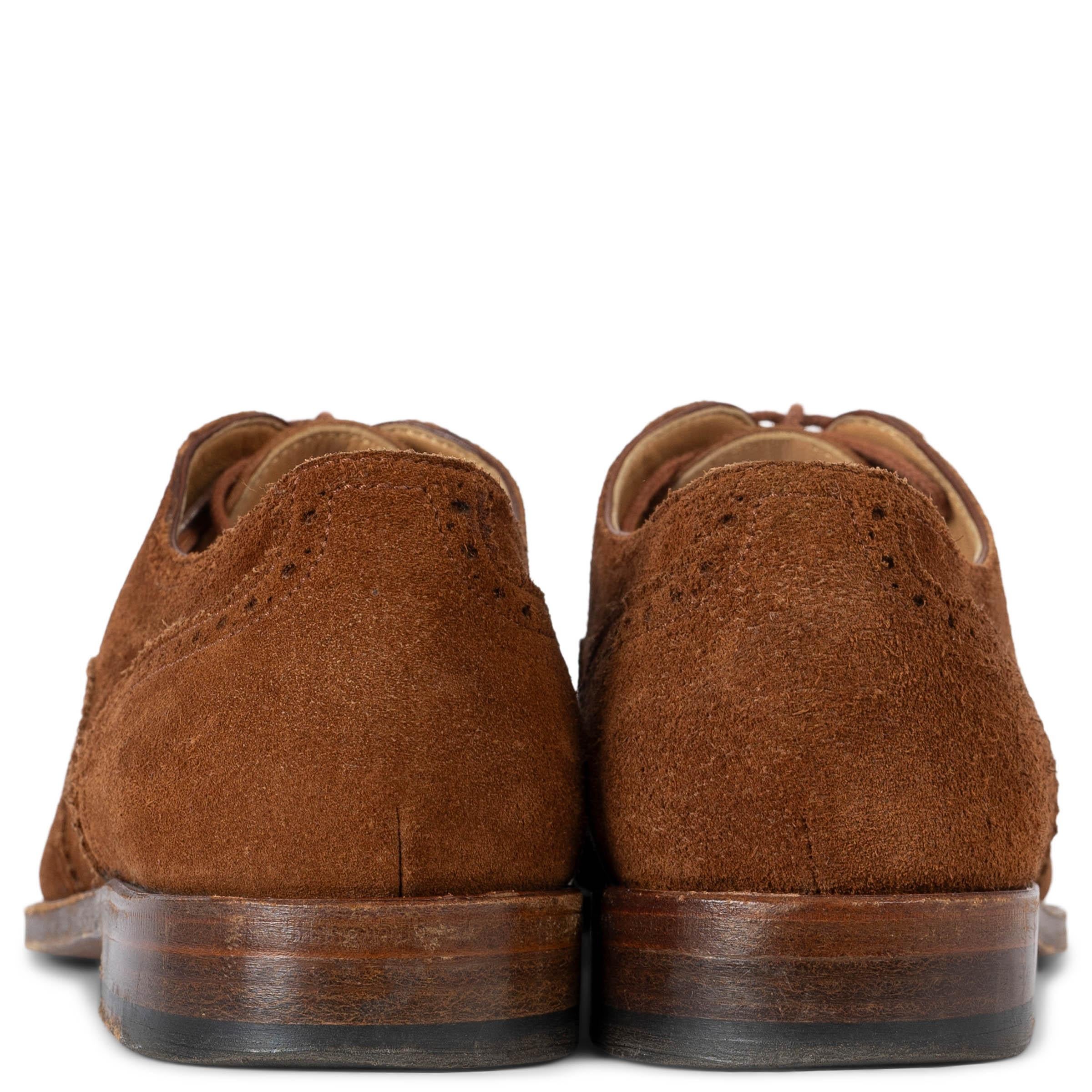 HERMES marrone cognac in pelle scamosciata BROGUE OXFORD Dress Shoes 37.5 In condizioni buone in vendita a Zürich, CH