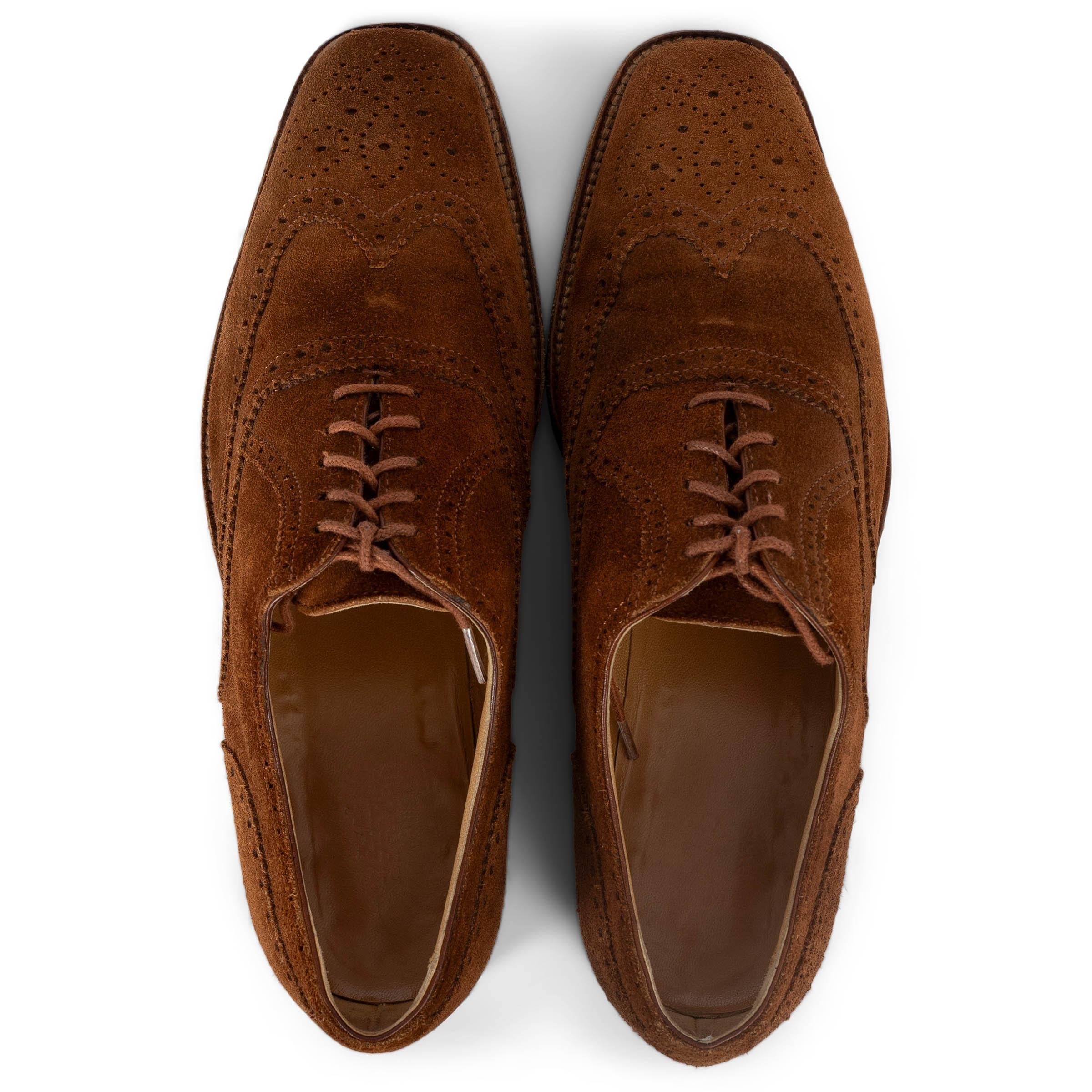 Donna HERMES marrone cognac in pelle scamosciata BROGUE OXFORD Dress Shoes 37.5 in vendita