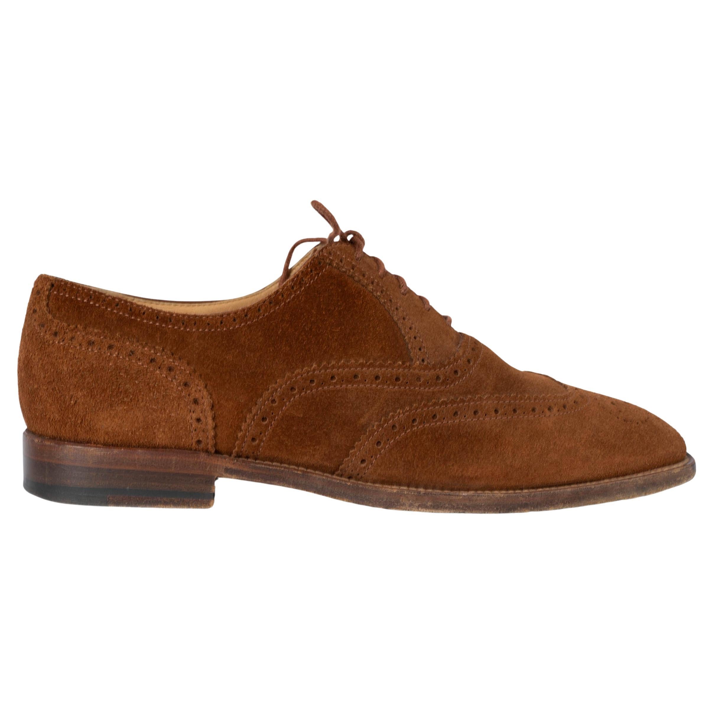 HERMES marrone cognac in pelle scamosciata BROGUE OXFORD Dress Shoes 37.5 in vendita