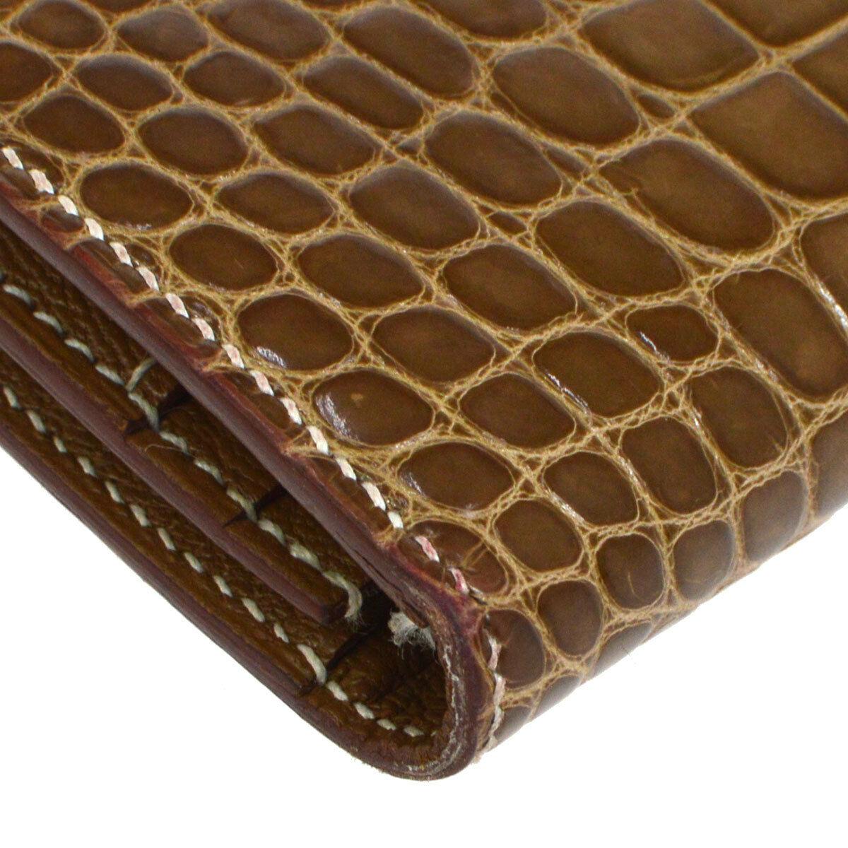 Women's Hermes Cognac Chocolate Crocodile Palladium Evening Clutch Wallet Bag in Box