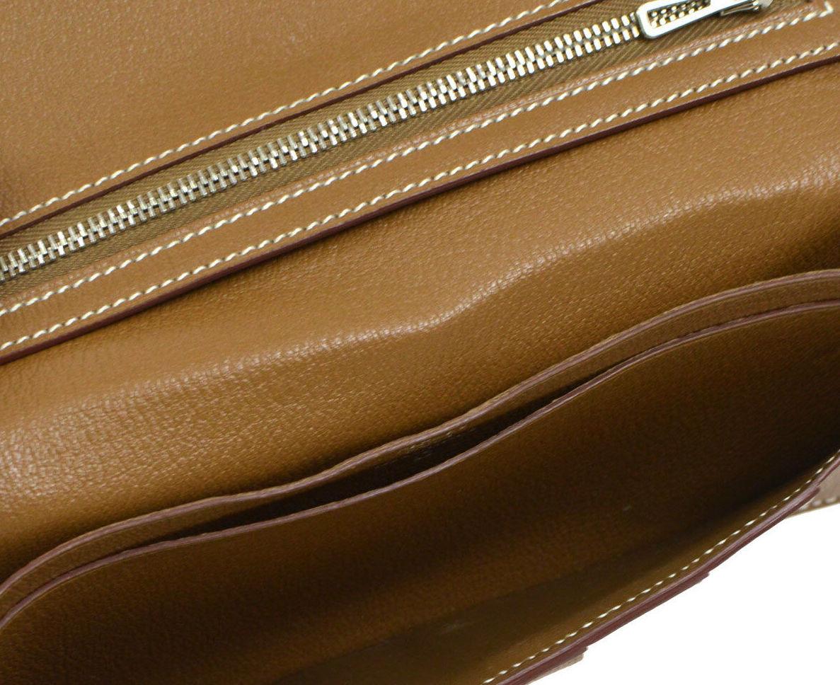 Hermes Cognac Chocolate Crocodile Palladium Evening Clutch Wallet Bag in Box For Sale 2