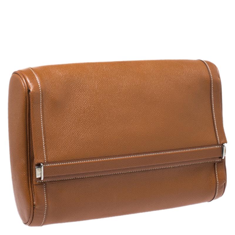 Brown Hermes Cognac Courchevel Leather Toiletry Case