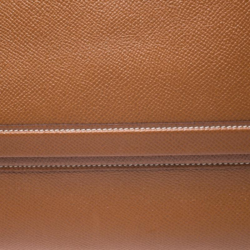 Brown Hermes Cognac Courchevel Leather Toiletry Case