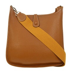 Hermes Cognac Leather Canvas "H" Logo Men's Women's Crossbody Shoulder Bag
