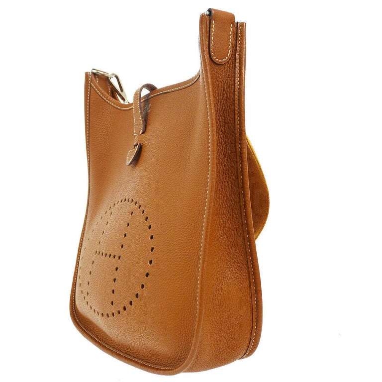 Hermes Cognac Leather Canvas "H" Logo Men's Women's Crossbody Shoulder