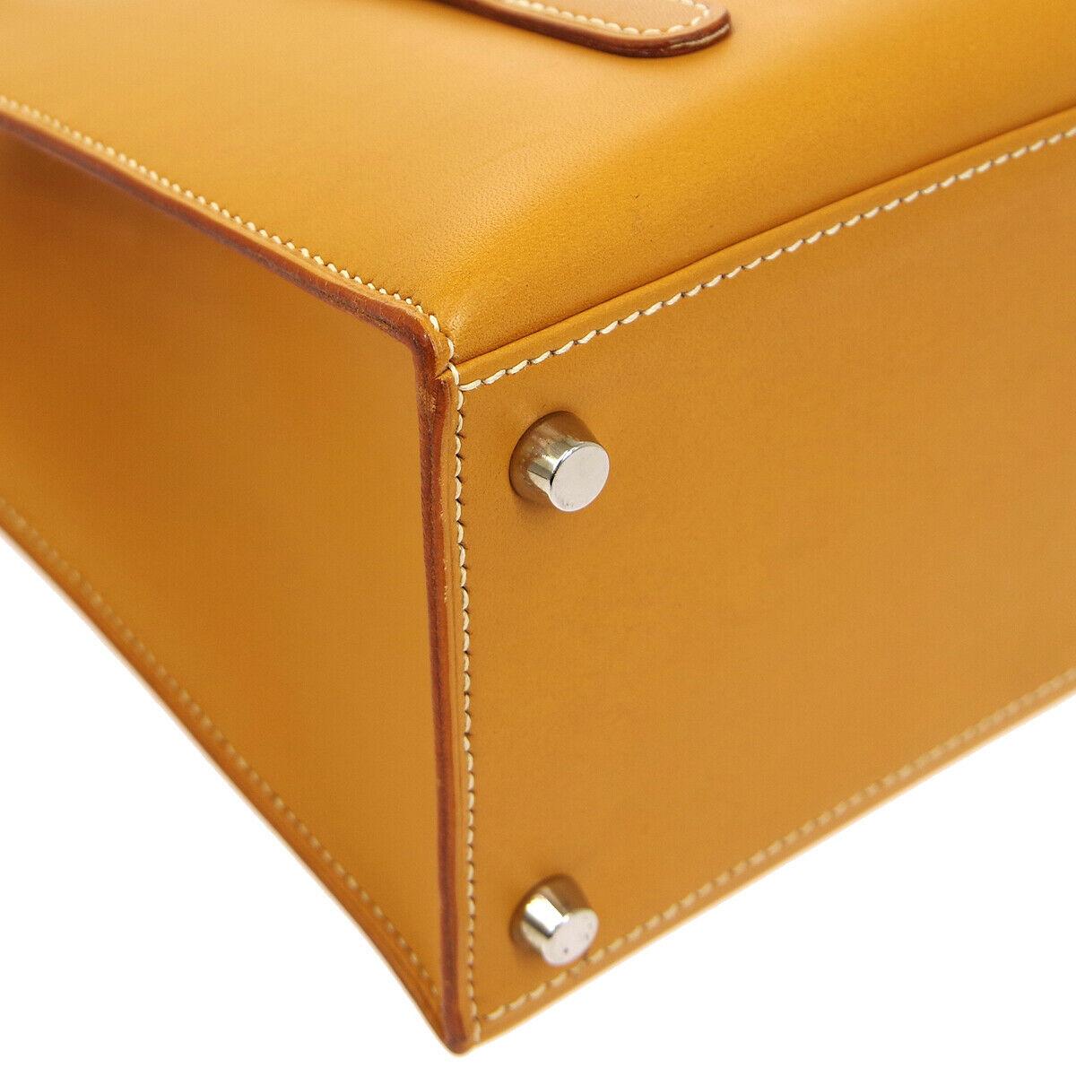 Women's Hermes Cognac Leather Clock Top Handle Satchel Shoulder Tote Carryall Bag